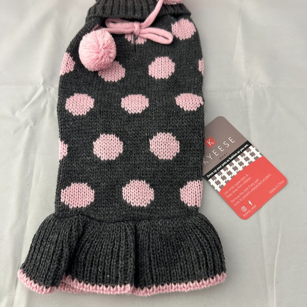 KYEESE Wear Dog Turtleneck Sweater Black Pink Dots Knit SIZE Large New